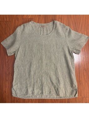 Flax Linen Short Sleeve Tee Womens Small Green Top